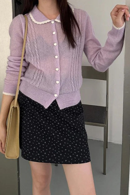 Lace Peter Pan Collar Lightweight Wool Knit Cardigan image 3