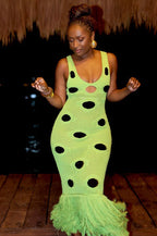 Knit Sleeveless Bodycon Polka Dot Fringe Maxi Dress image 3