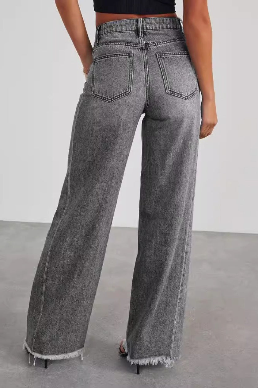 Solid Minimalist Washed Wide Leg Jeans image 3