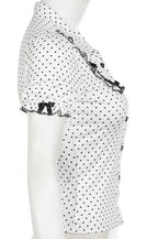 Lapel Button Bow Polka Dot Blouse image 8