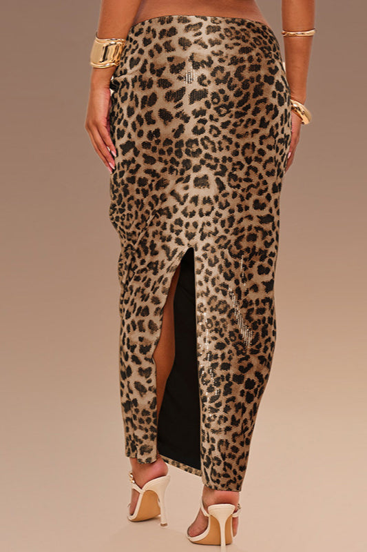 Leopard Sequin High-Slit Bodycon Skirt image 6