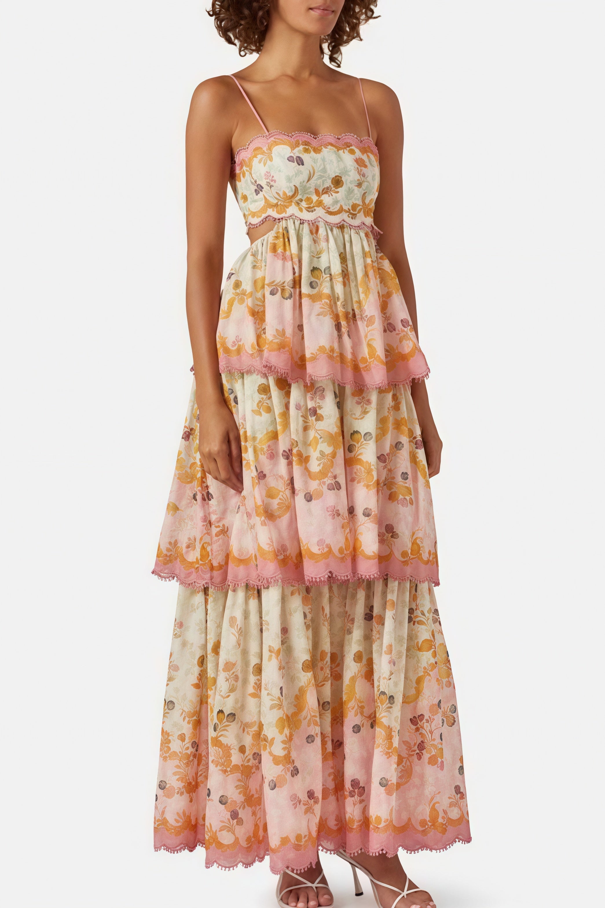 Fashion Tiered Spaghetti Strap Tassel Cutout Waist Embroidered Maxi Dress image 4