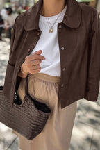 Classic Brown PU Crop Coat image 2