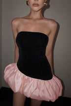 Elegant Velvet Paneled Strapless Puff Mini Dress image 4