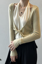 Patchwork Layered Halter Long Sleeve Tee image 12