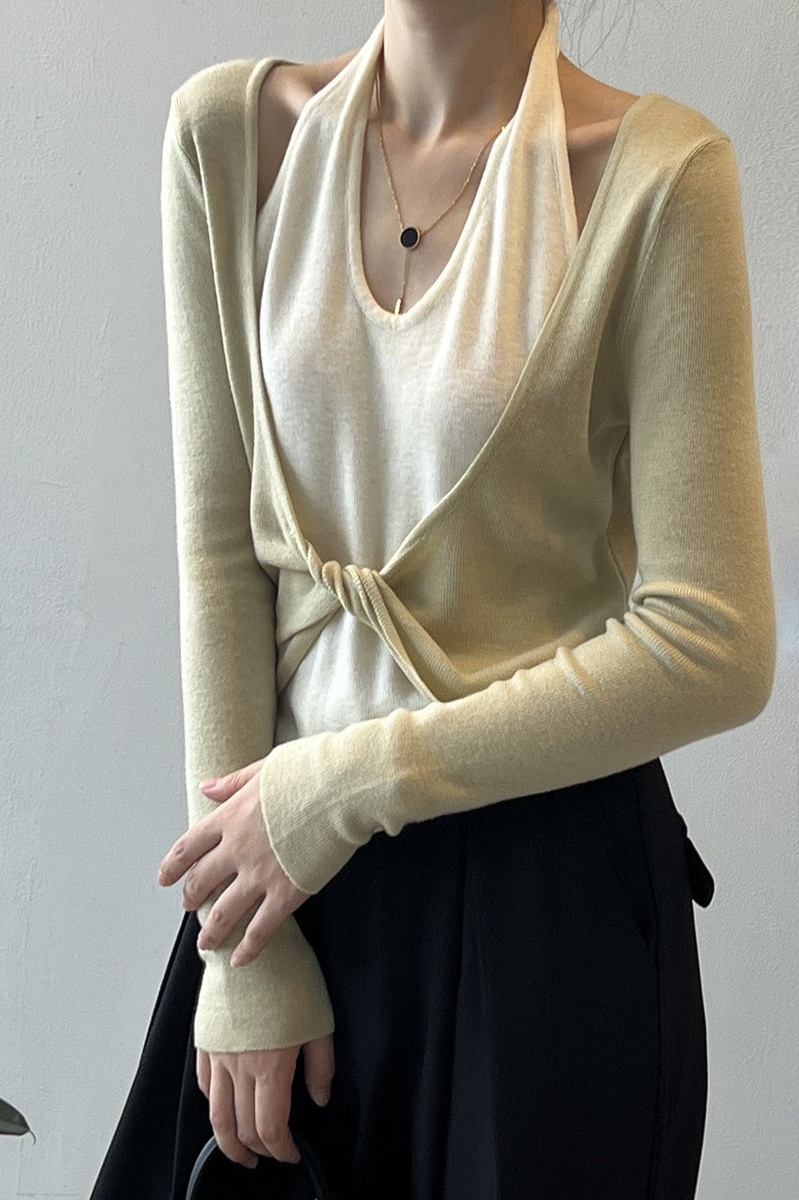 Patchwork Layered Halter Long Sleeve Tee image 12