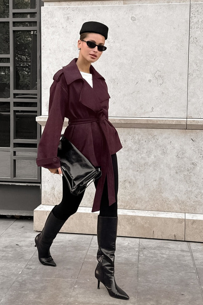 Suede Solid Tie Waist Thickened Warm Coat image 6