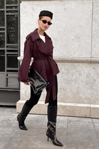 Suede Solid Tie Waist Thickened Warm Coat image 6