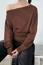 Waist Defining Asymmetric Shoulder Knit Top image 10