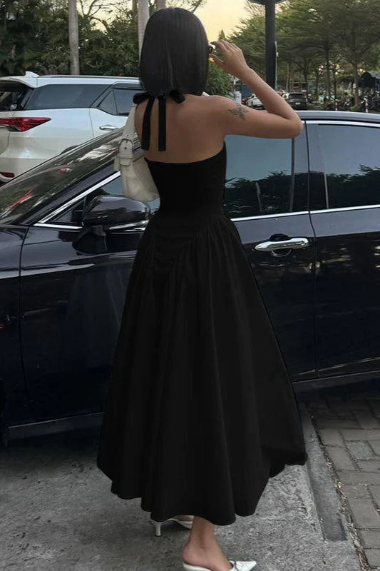 Silky Hollow V-Neck Flowy Pendulum Maxi Dress image 4