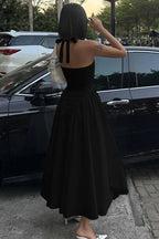 Silky Hollow V-Neck Flowy Pendulum Maxi Dress image 4