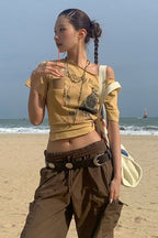 Graphic Print Asymmetrical Neck Short Sleeve Blouse image 2