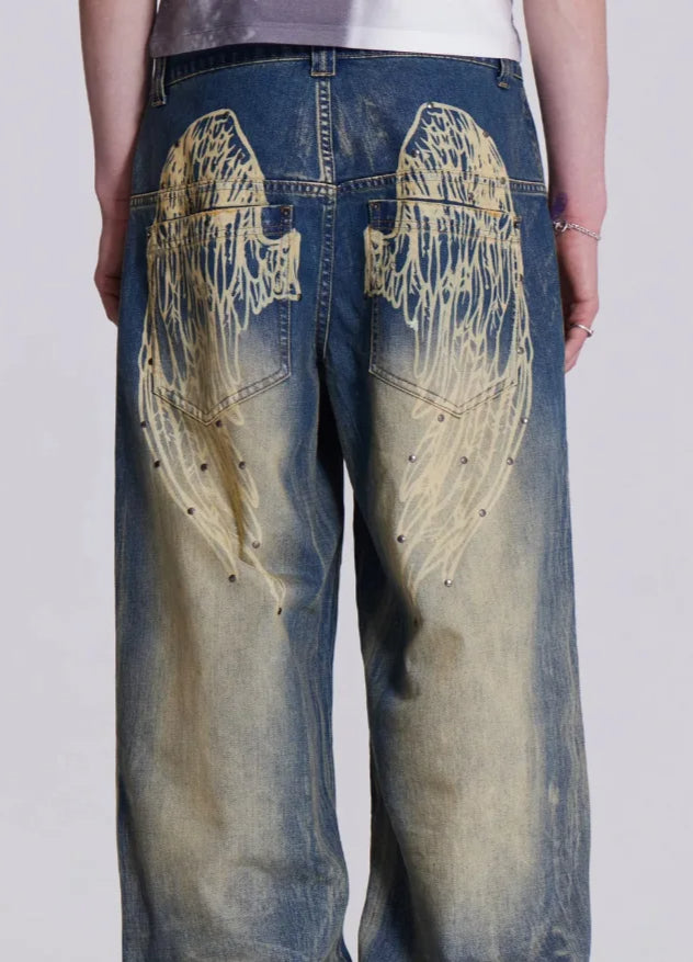 Gradient Wing Print Wide Leg Jeans image 18