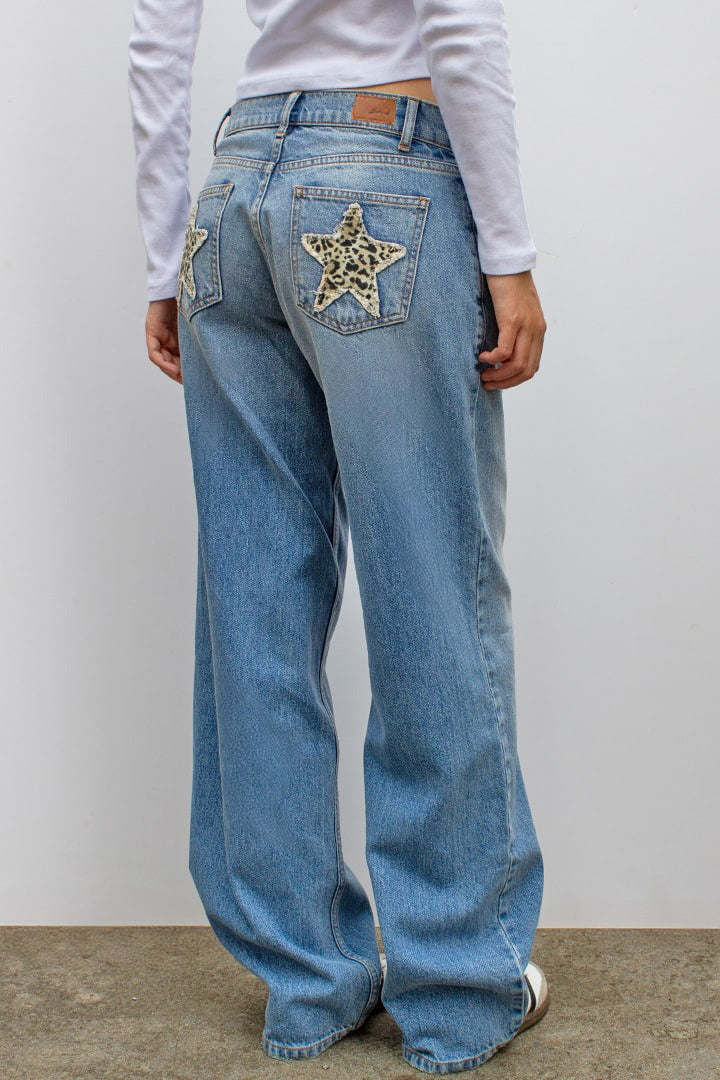 Vintage Leopard Star Patch Jeans image 3