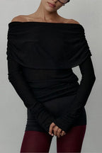 Slim Fit Slit Neck Long Sleeve Knit Top image 3