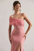 Mesh Panel Off-Shoulder Split Bodycon Party Dress image 1