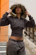 Street Style Fur Trim Sweatshirt Jacket image 4