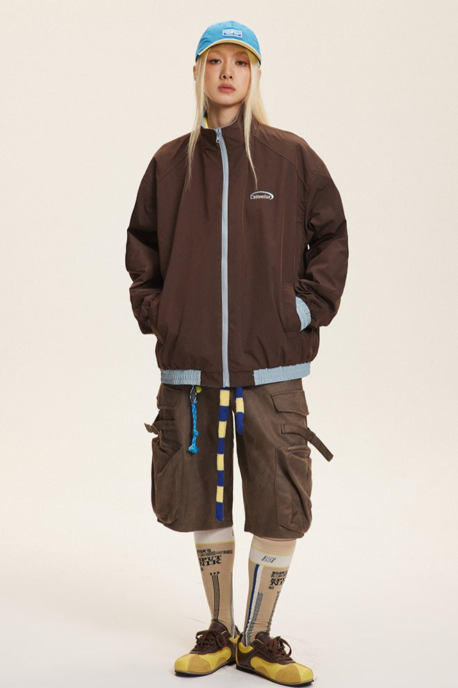 Reversible Stand Collar Colorblock Jacket image 5