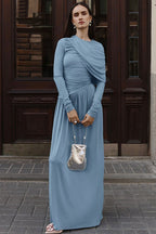 Vintage Ruched High Waist Long Sleeve Maxi Dress image 3