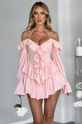 Chic Halter Neck Lace Up Ruffle Hem Romper image 1
