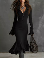 Valeria Ribbed Midi Dress detail view styled for Avrienne