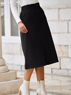 Celine Slit Midi Skirt detail view styled for Avrienne