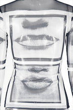 Round Neck Mesh Printed Long Sleeve Tee image 4