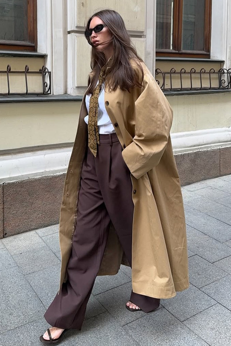 Minimalist Extra-Long Cotton Single-Breasted Lapel Overcoat image 2