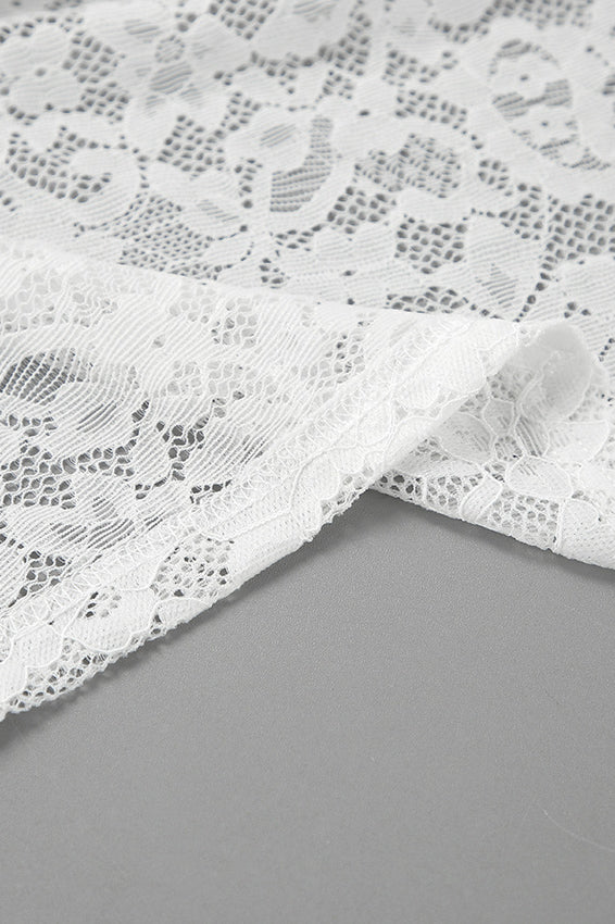 White Lace Sheer High Waist A-Line Skirt image 5