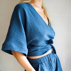 Minimalist Solid Cotton Tie Side Blouse image 5