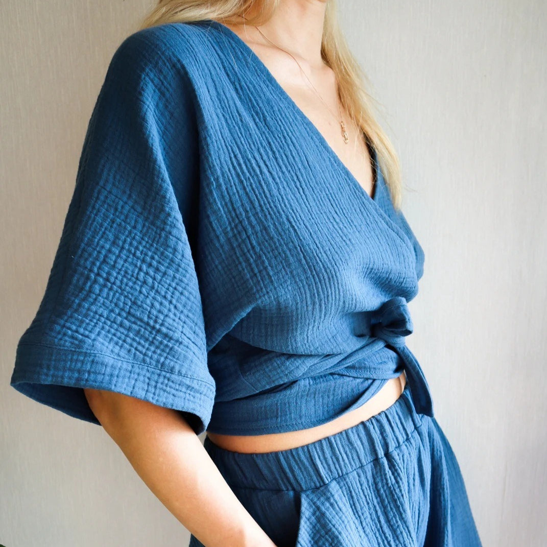 Minimalist Solid Cotton Tie Side Blouse image 5