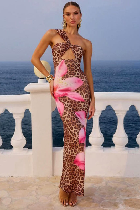 Sexy Leopard Print Cutout Bodycon Maxi Dress image 1