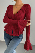 Flounced V-Neck Bodycon Knit Top image 8