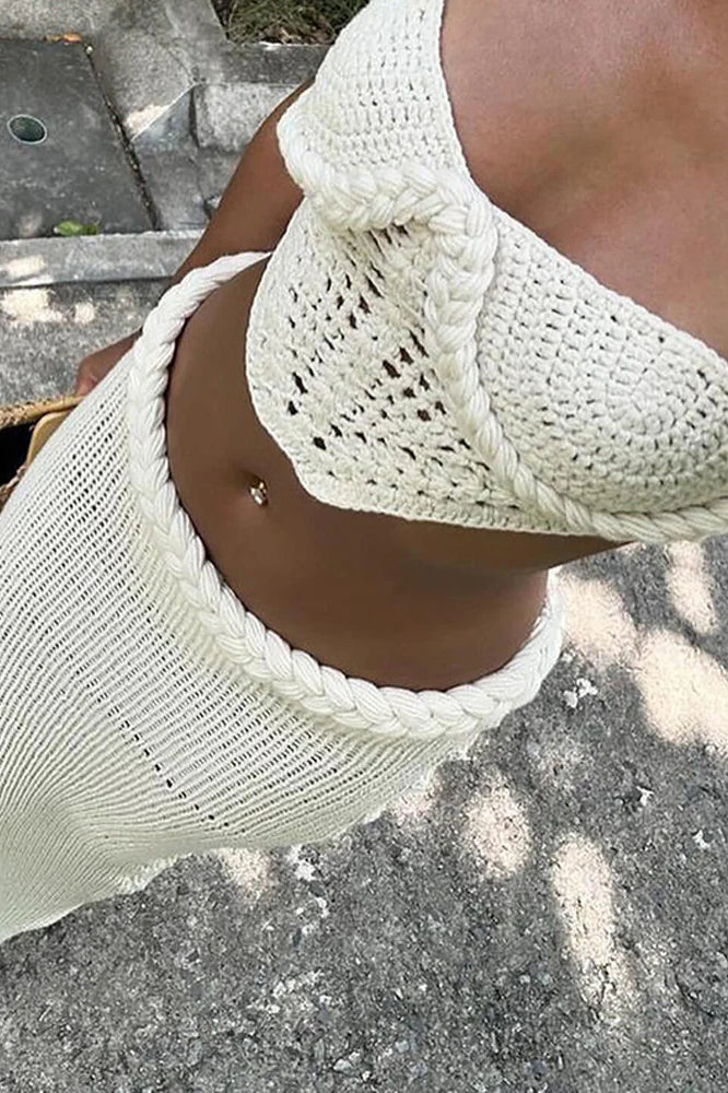 Hollow Out Cropped Knit Beach Maxi Dress image 3