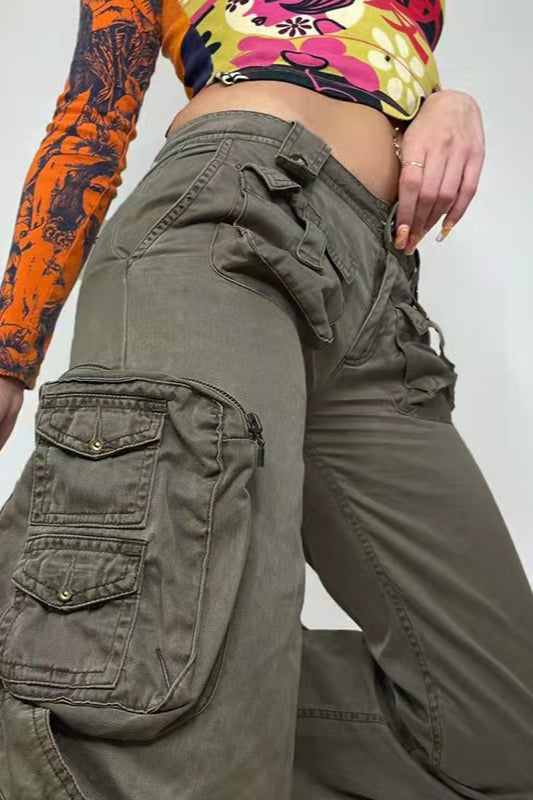Street Style Low-Waisted Multi-Pocket Denim Cargo Pant image 2