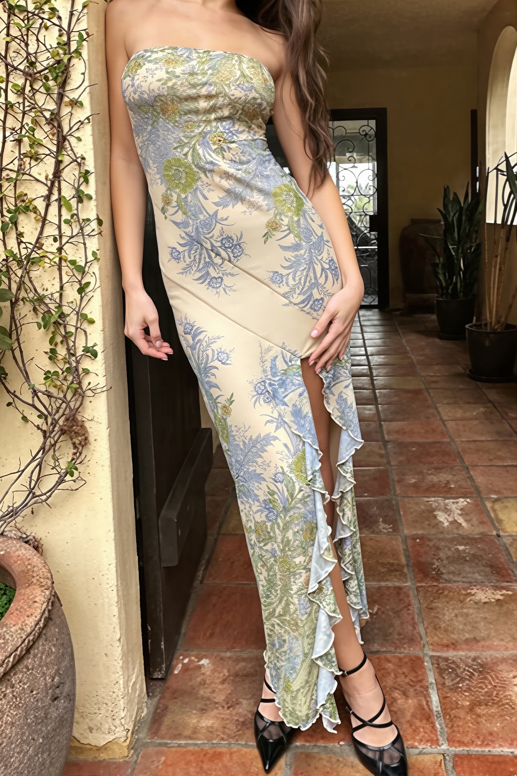 Mesh Print Split Bodycon Maxi dress image 1