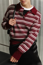 Color-block Stripe Fitted Polo Knit Blouse image 1