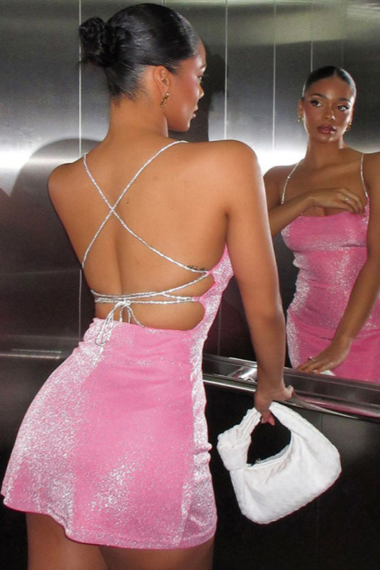 Sparkling Backless Strap Mini Party Dress image 2