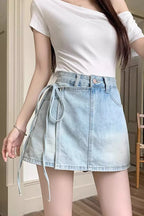 High Waist Denim Skort A Line Bodycon Mini Skirt image 1