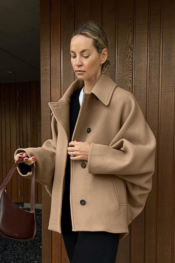 Batwing Sleeve Wool Blend Coat image 1