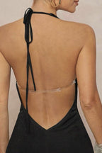 Deep V Halter Ruched Metal Trim Backless Maxi Dress image 10