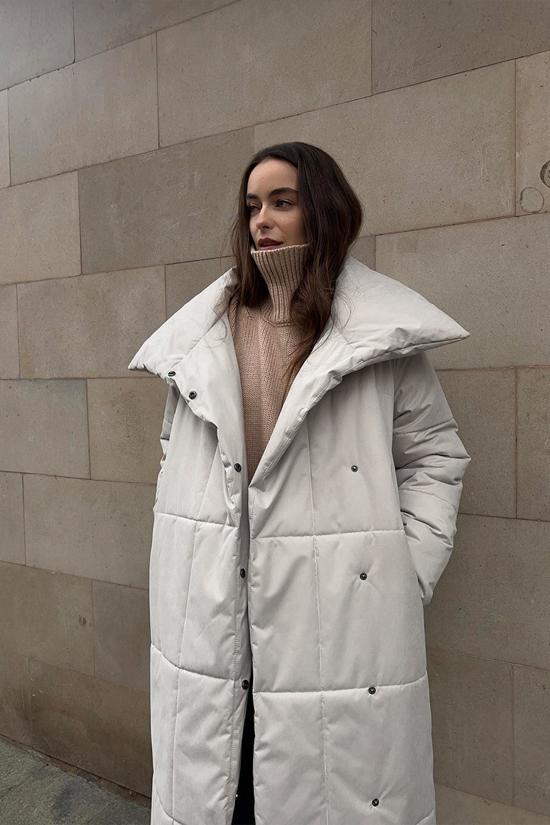Long Stand Collar Relaxed Quilted Puffer Jacket image 9