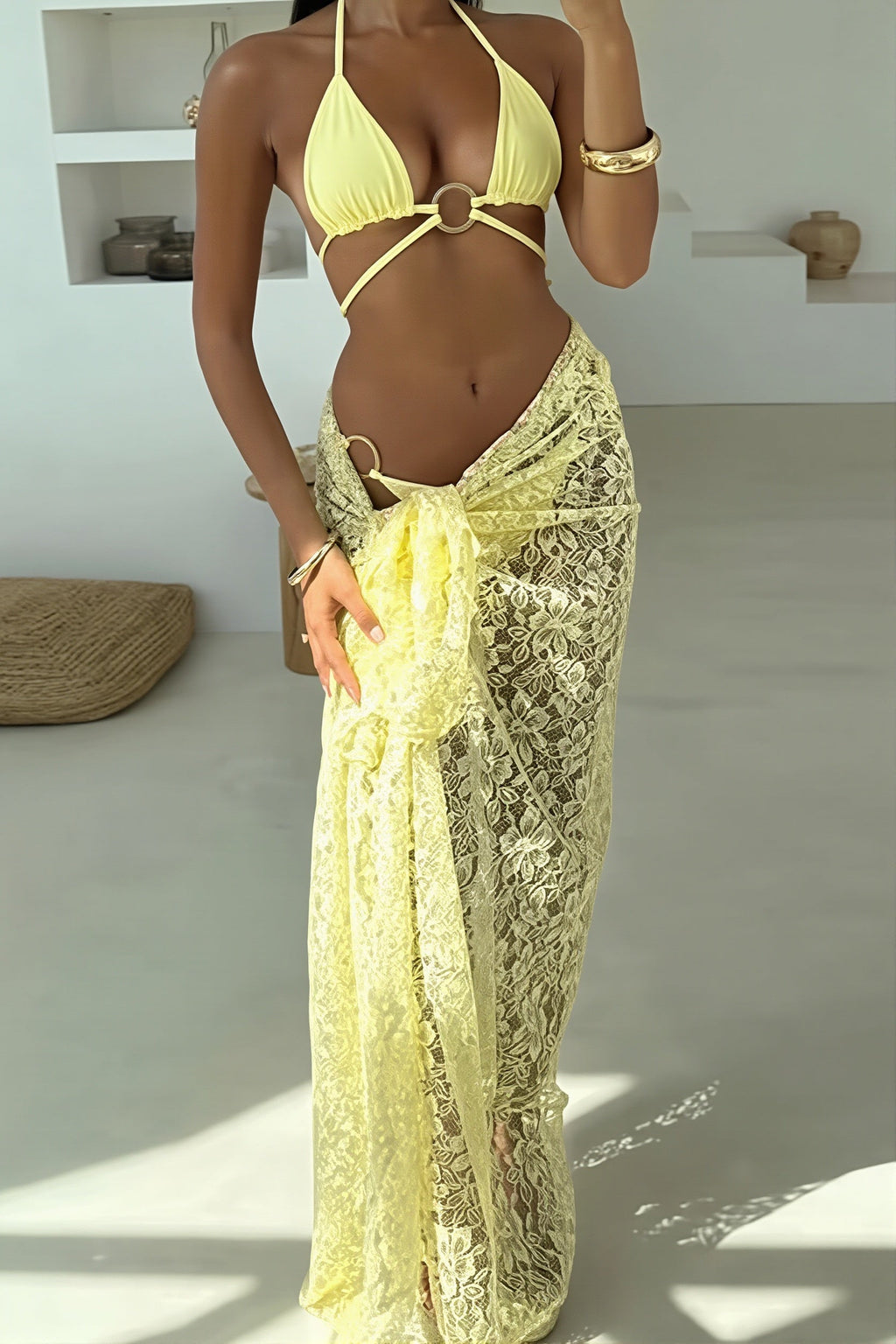 Sexy Solid Lace Cover Up Bikini Set Three Piece Swim Sets image 2