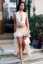 Solid Slim Halter Tank Train Skirt Set image 7