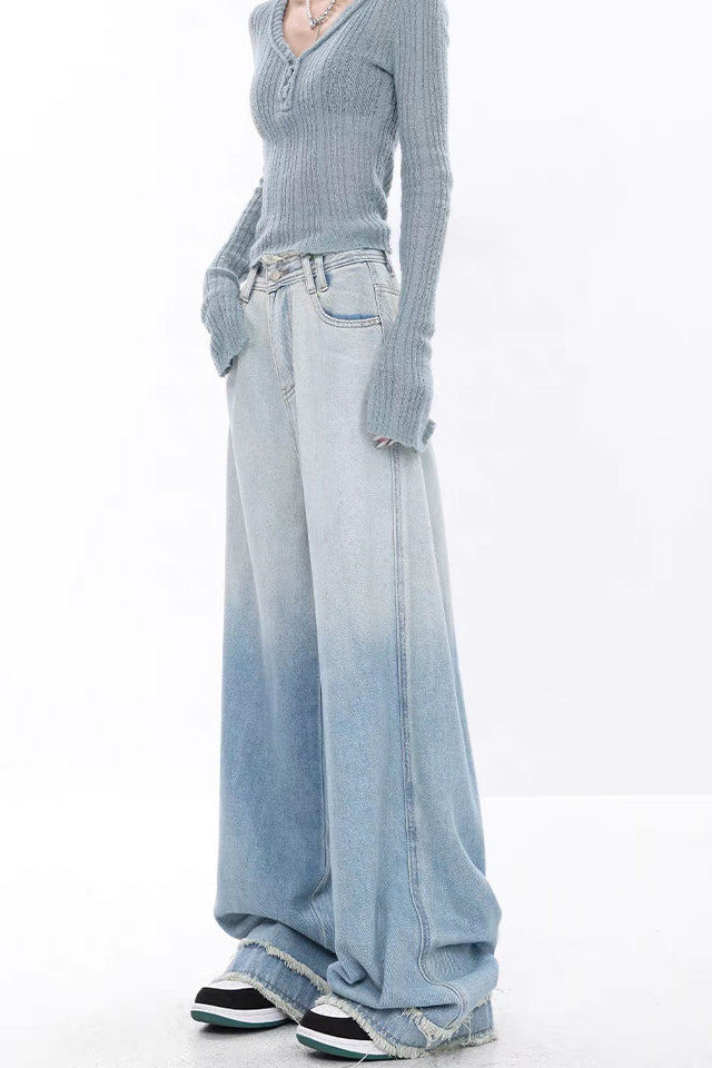 High Waist Draped Gradient Ripped Jeans image 1