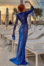 Chic Sheer V Neck Wrap Tie Slit Maxi Dress image 3