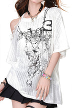 Asymmetric Lace Off Shoulder T‑shirt image 2