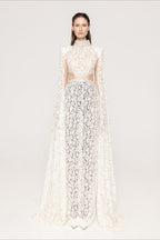 Lace Beaded Sequin Slim Cape Reception Dress image 3