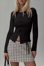 Buttoned Fitted Crew Neck Knit Sweater image 6