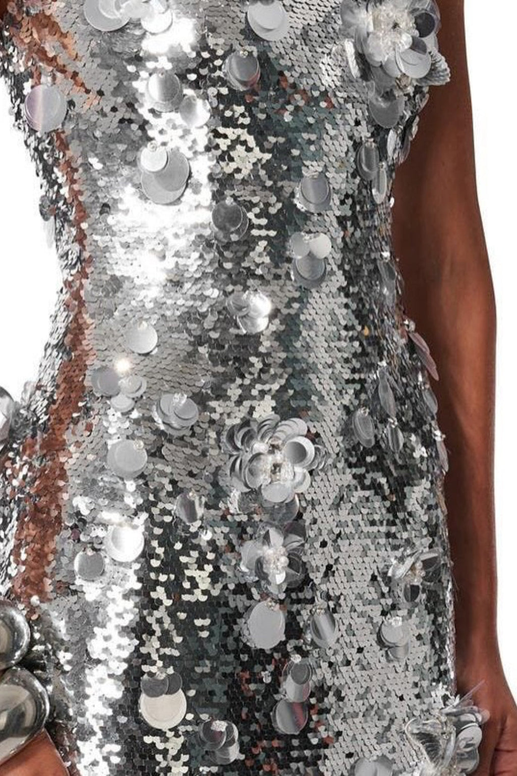 Silver Sequin 3D Flower Elegant Prom Dress image 3